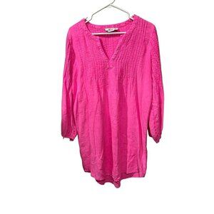 Vineyard Vines Womens Small Pink Pleated Tunic Top 100% Linen Long Sleeve